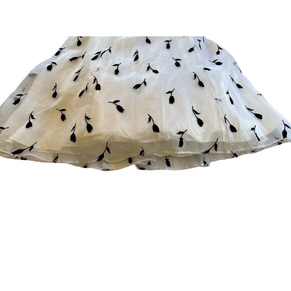 Masquerade Prom Wedding Dress 9/10 White Black Floral Spaghetti Strap Vintage - Picture 8 of 10